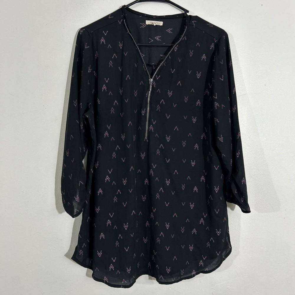 Maurices Black Blouse with Pink Chevron Print